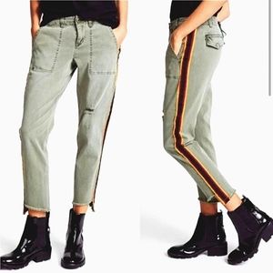 Pam & Gela Cropped Straight Leg Jeans Green Side Stripe Denim Pockets  size 27